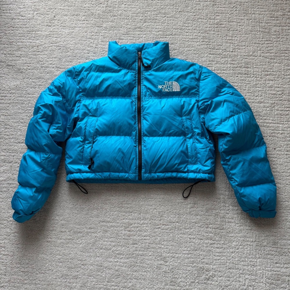 The North Face Nuptse Cropped Puffer Jacket Womens Medium Blue Down NF0A5GGE